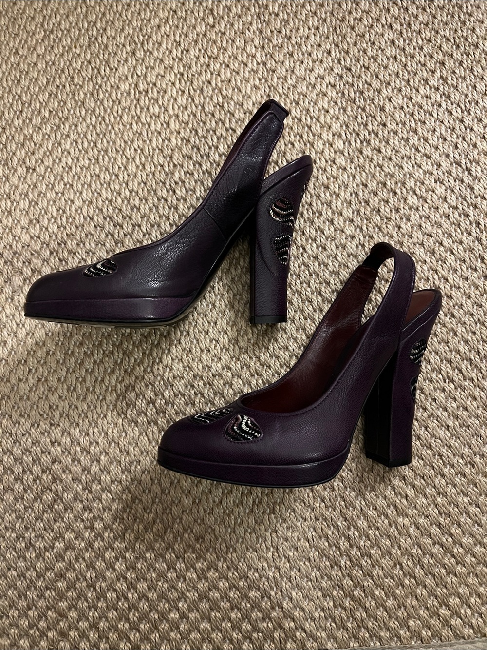 Missoni Purple Leather Block Heel Slingback Zigzag Chevron Knit - Picture 7 of 15